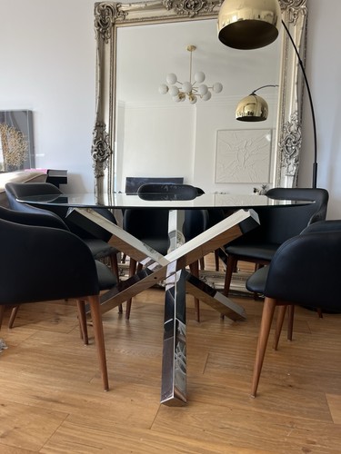 Round glass dining table - glass,