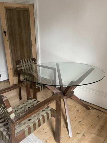 Round glass and walnut - and, dining