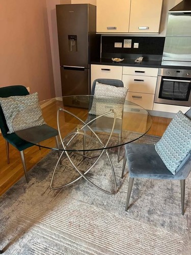 Round glass dining table - dining, atom