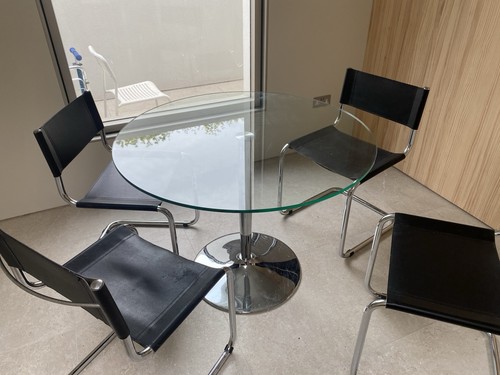 Round pedestal glass - glass, dining