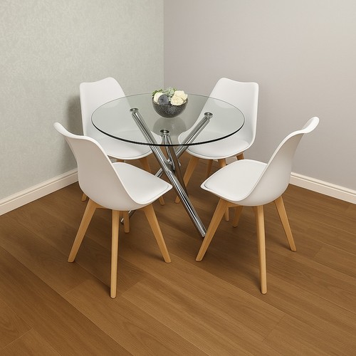 Round glass dining table - table, &